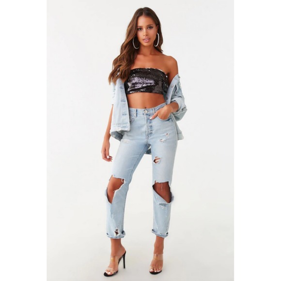 Forever 21 Glitter‎ Bandeau Sequin Cropped Tube Top - Picture 4 of 4